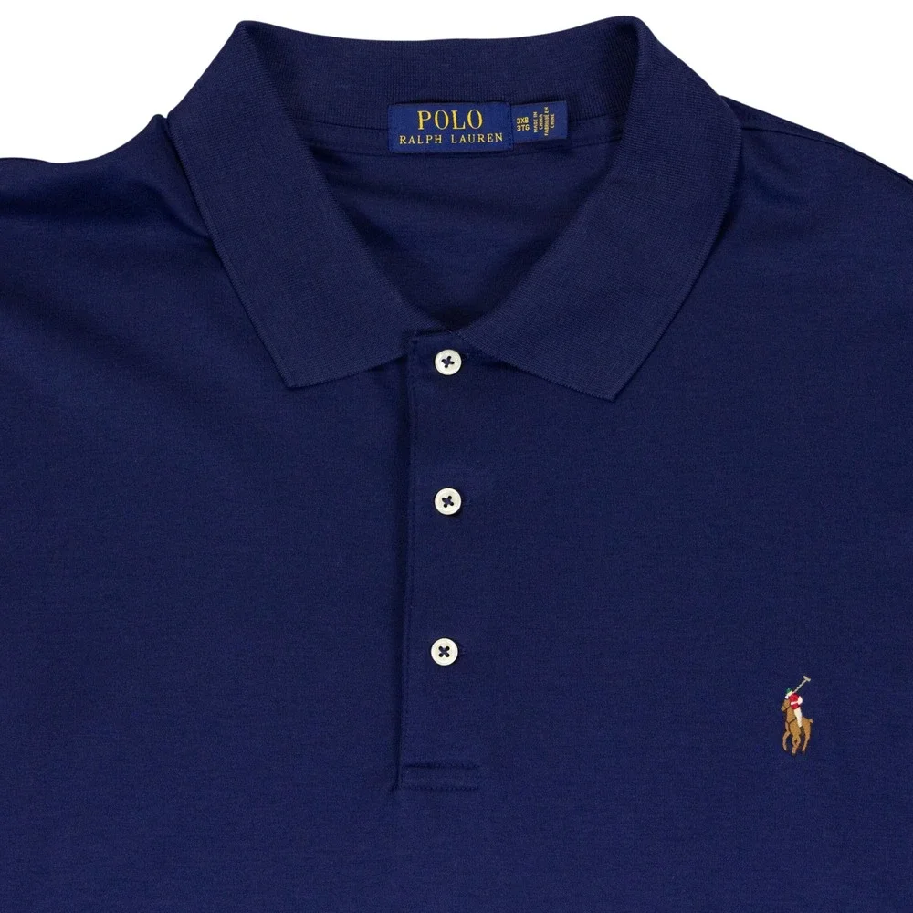 Polo Ralph Lauren Shirt Mens 3XB Navy Blue Cotton Embroidered Flesh Pony Logo